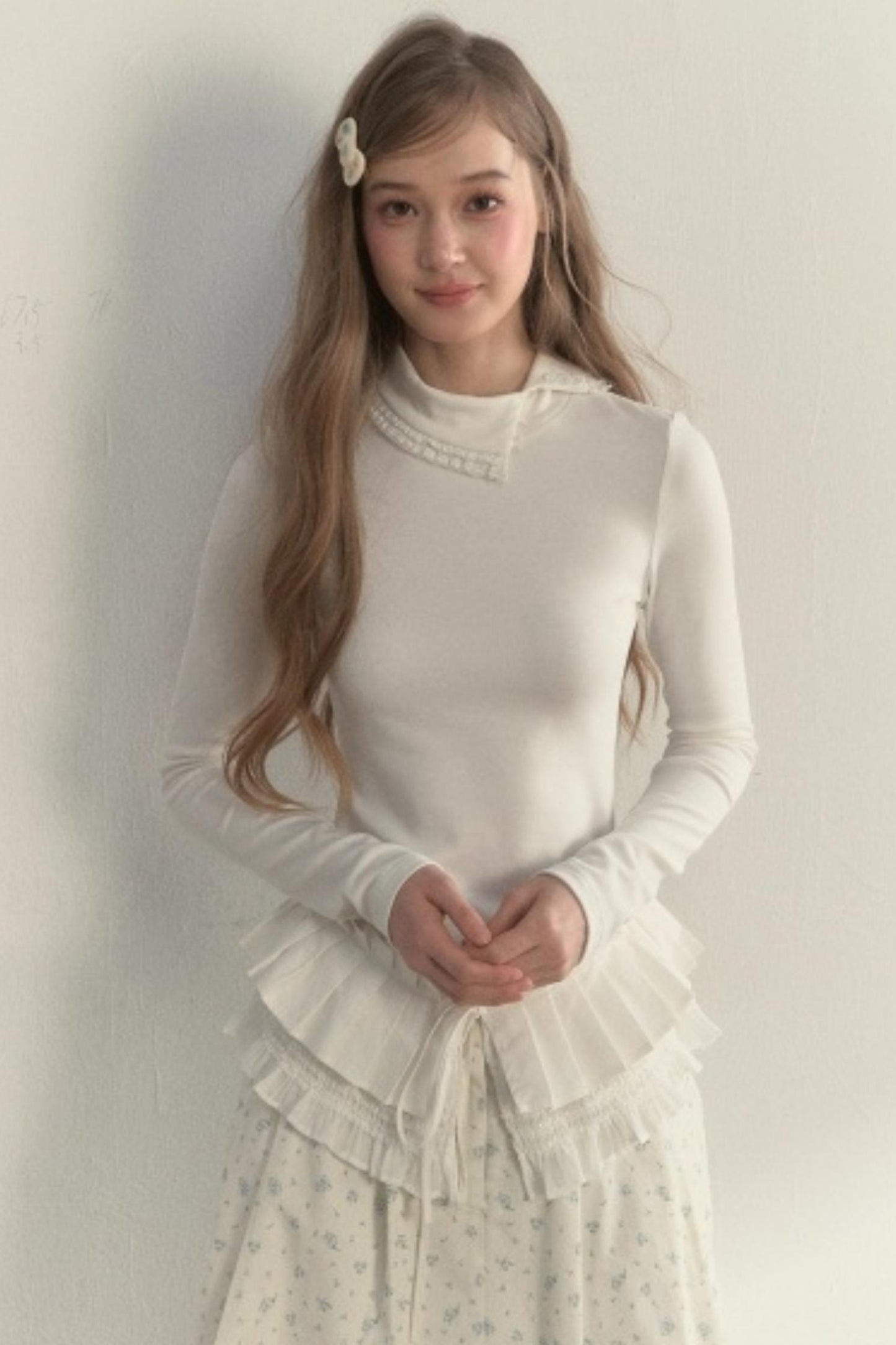 Layered Pleated Base Long Sleeve Top