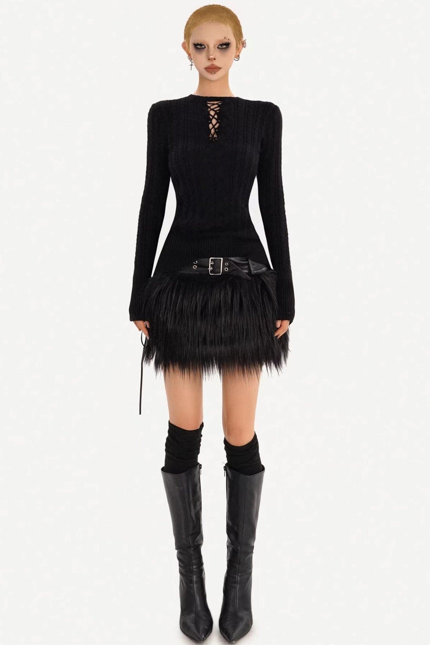 Cut Out Black Knitted Top