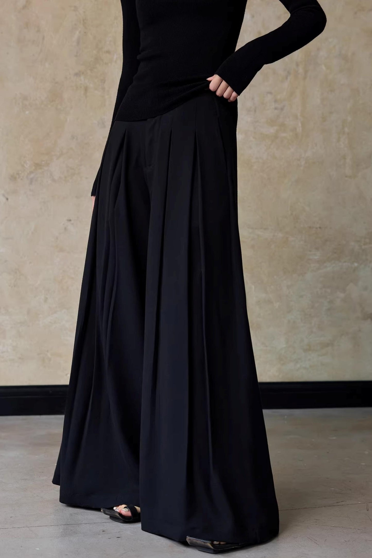Autumn Black Wide-Leg Pants