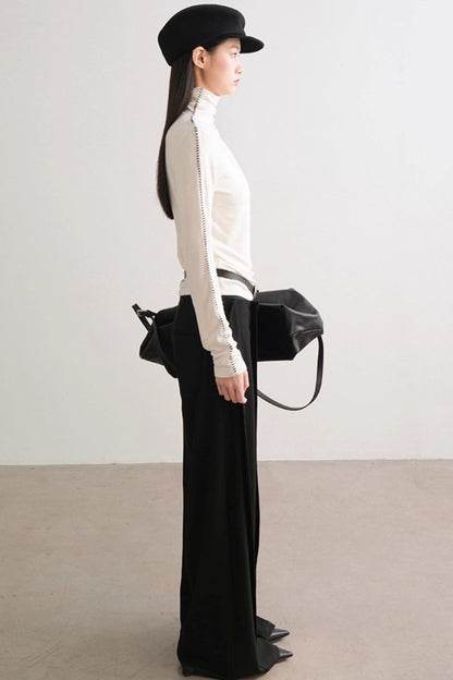 Color-Block High Neck Knit Top