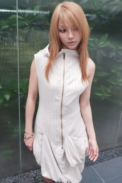 Striped Asymmetrical Deconstructed Dress