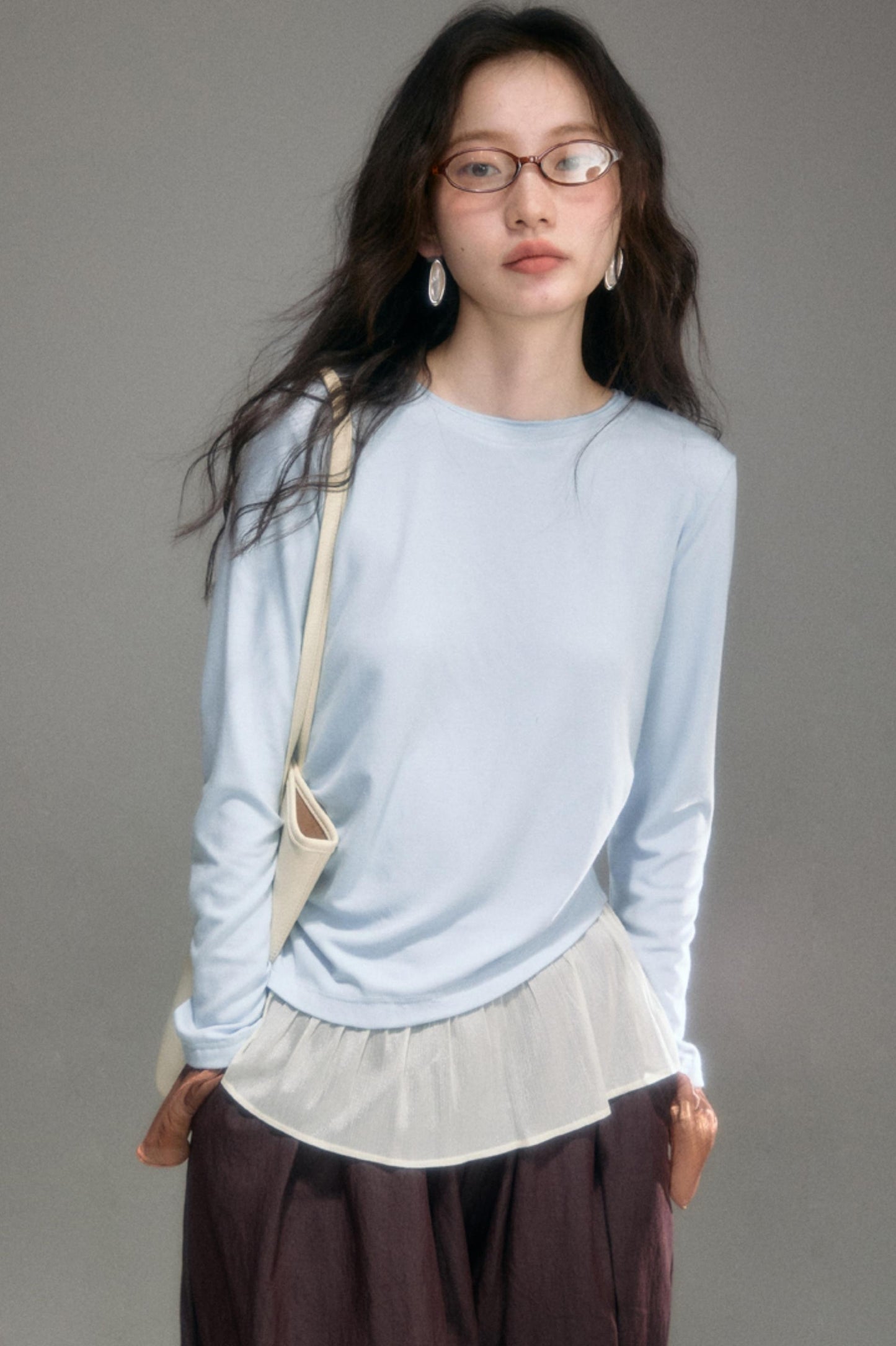 Knitted Panel Long-Sleeved T-Shirt
