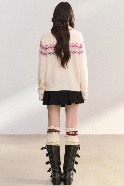 Lapel Twist Fair Knit Cardigan