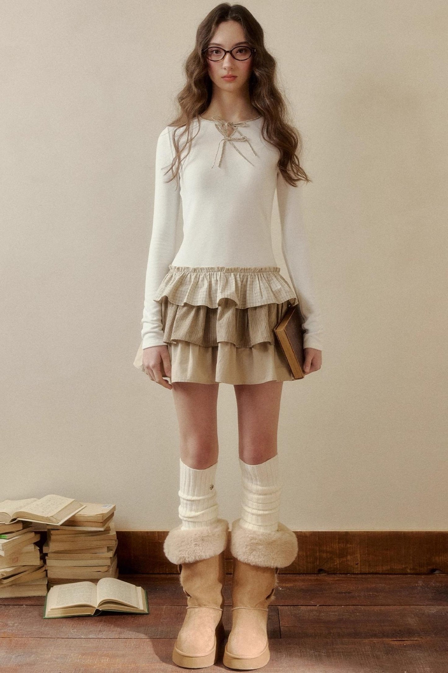 Retro Plaid Knit Tutu Skirt Dress