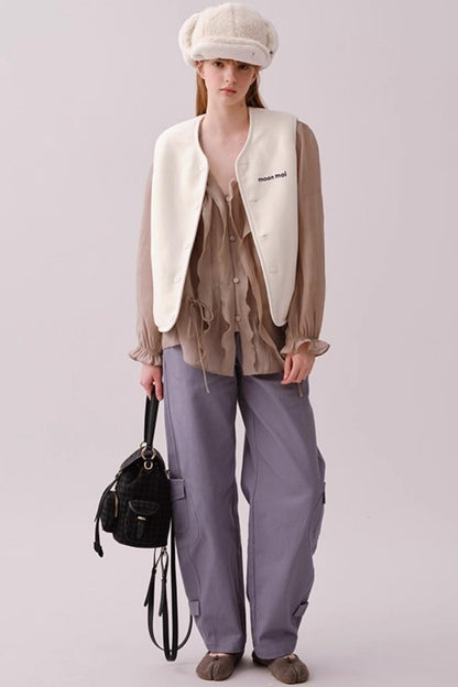 Reversible Floral Embroidered Vest Jacket