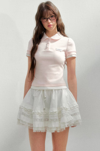 Embroidered Pink Polo Blouse