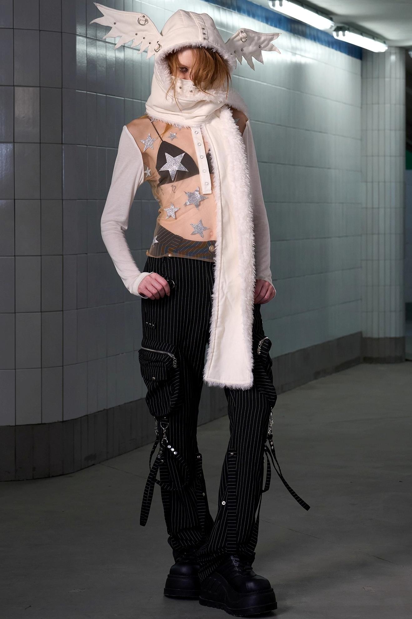 Pentagram Glitter Print Long-Sleeved Top