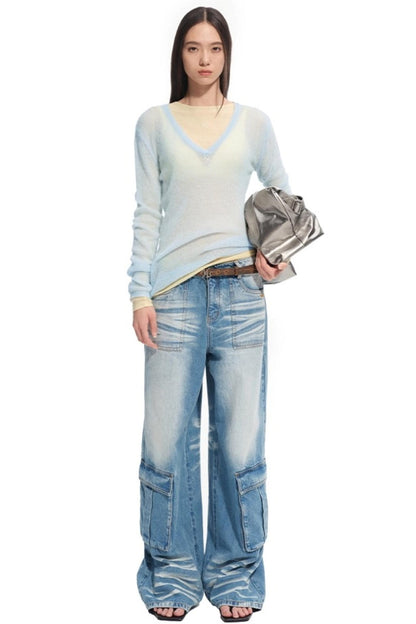 Alpaca Knit Layered V-Neck Long Sleeve Top