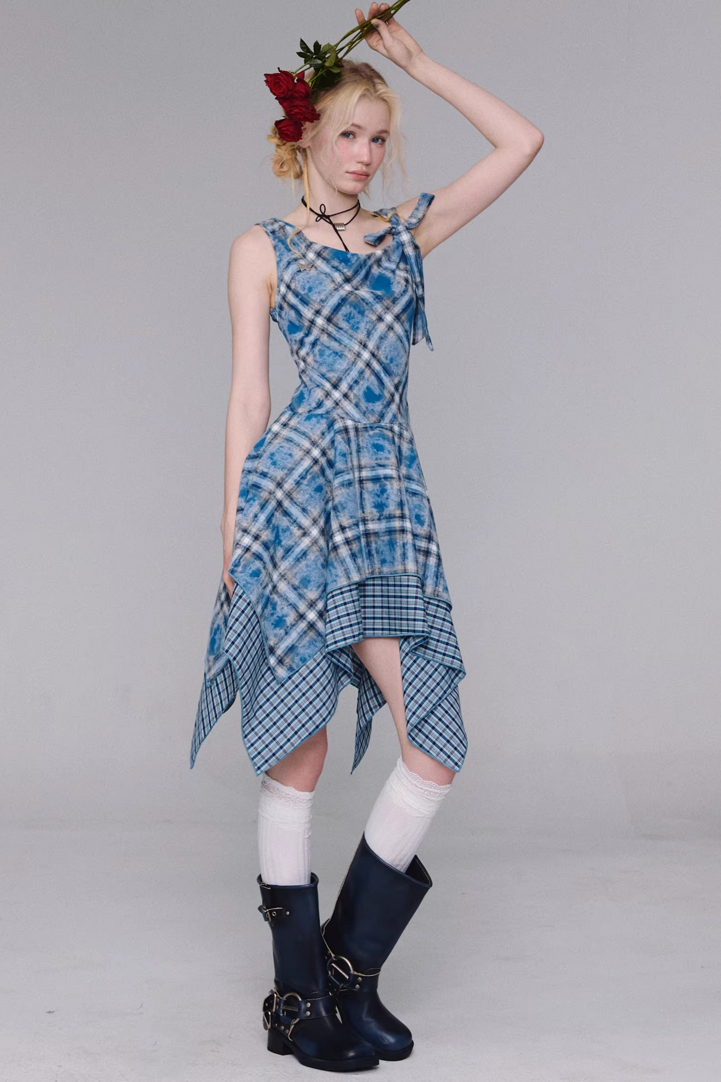 Sea Mist Plaid Strap Dress