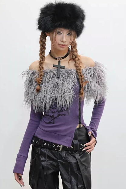 Hairy Slim Print Long Sleeve T-Shirt Knit