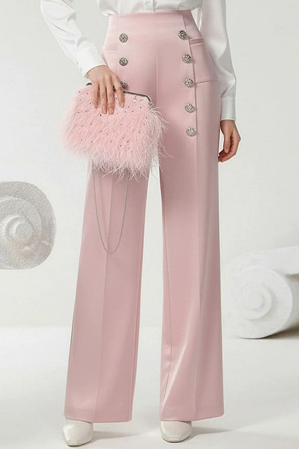 Satin Metal Button Suit Pants Set-Up