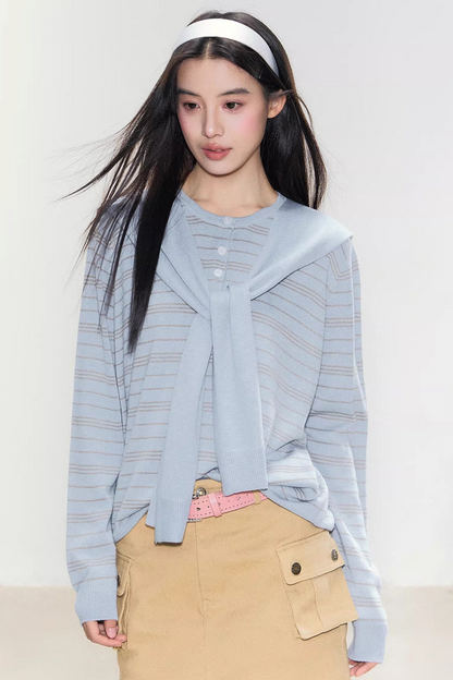 Striped Knit Shawl Sweater