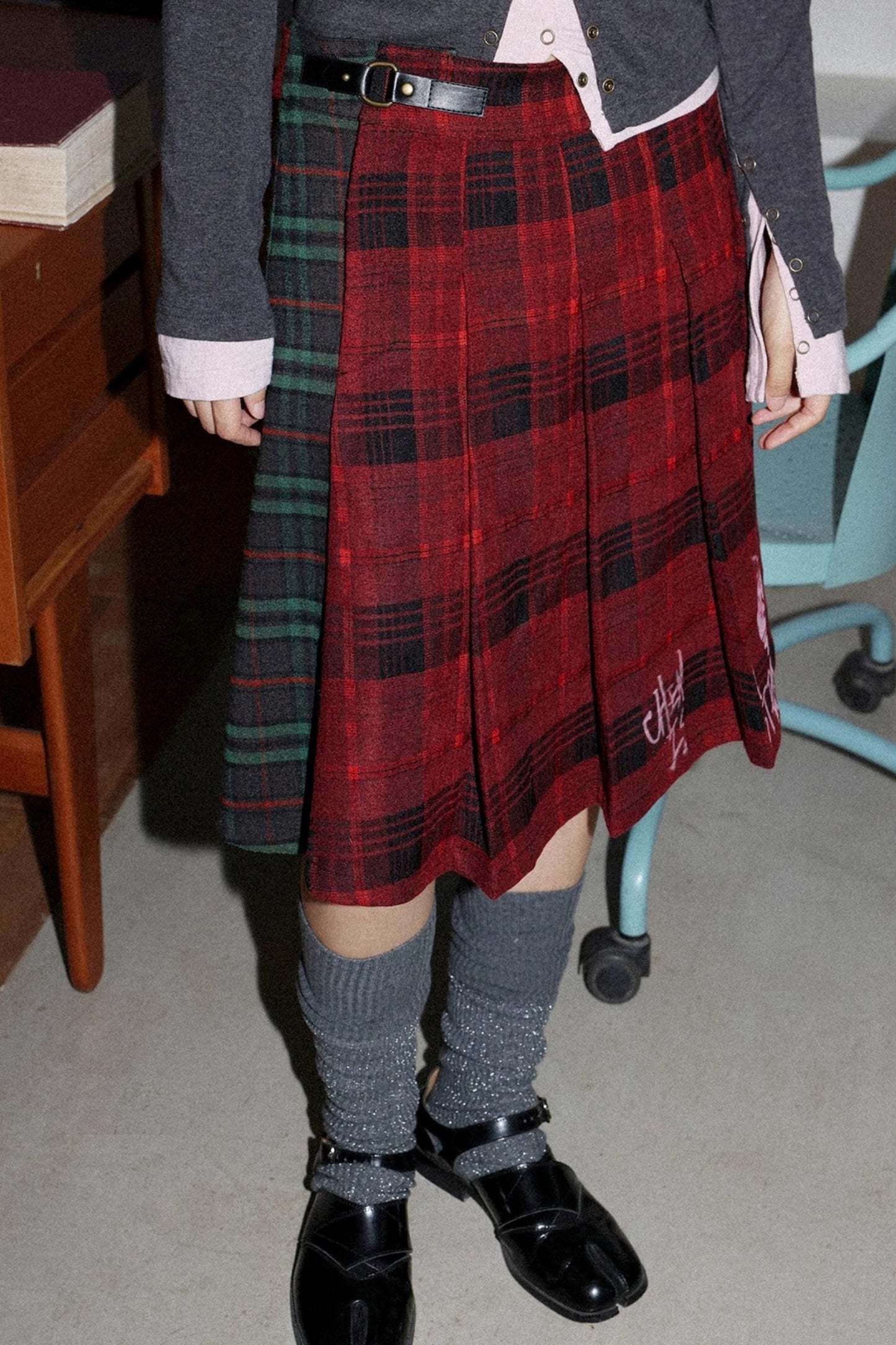 Retro Casual Pleated Plaid Skirt