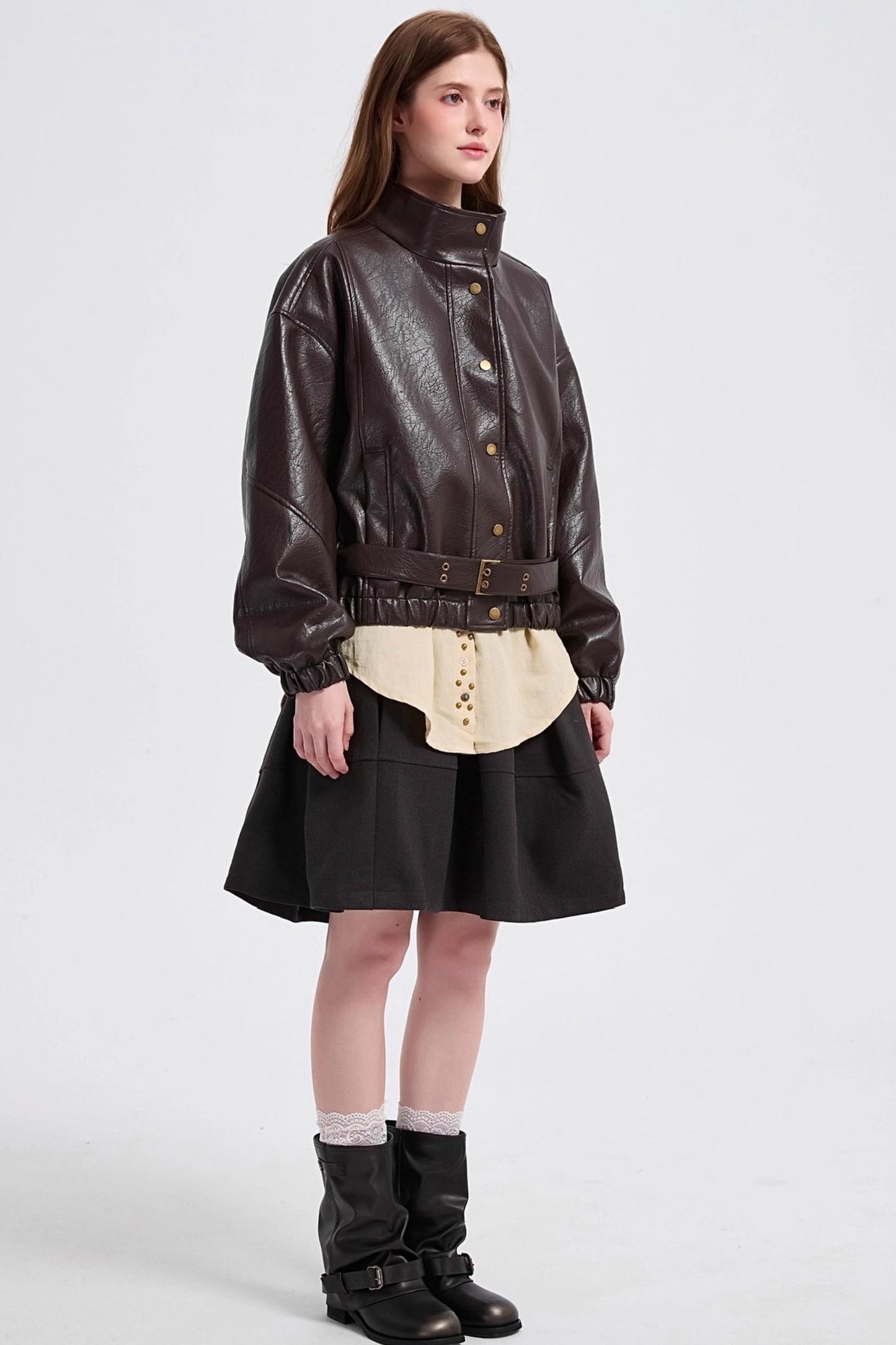 Vintage Gray Woolen High-Waisted Double Pocket Skirt