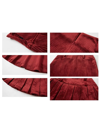 Velvet Jacket Half Skirt Two Piece Red Christmas Set