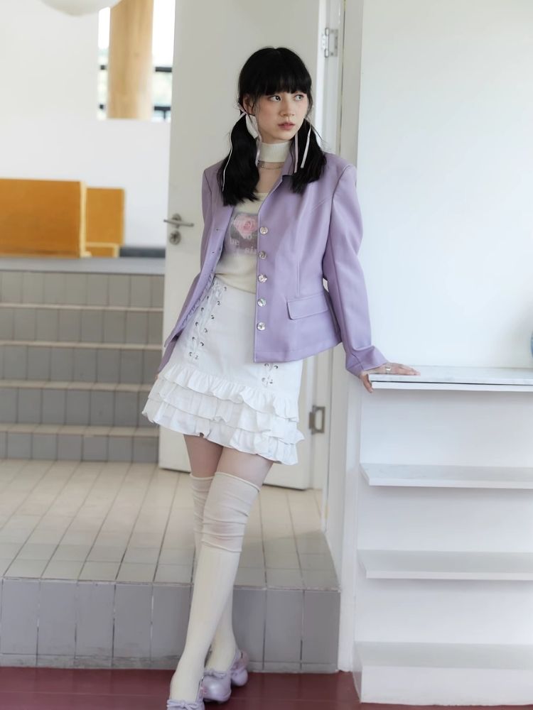 Shell Multi Button Purple Coat Jacket