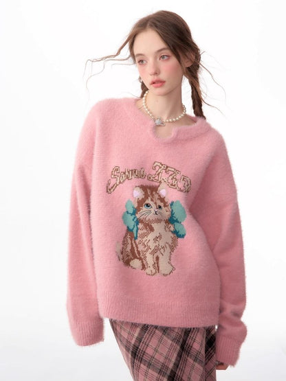 Lazy wind pink gentle soft sweater