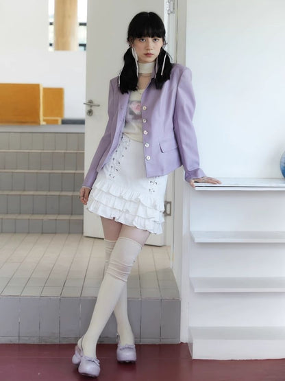 Shell Multi Button Purple Coat Jacket