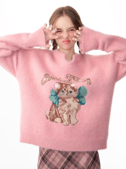 Lazy wind pink gentle soft sweater