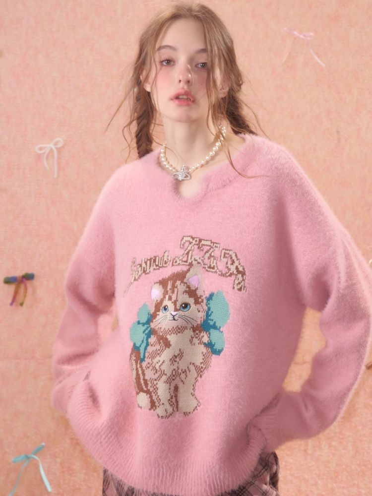 Lazy wind pink gentle soft sweater