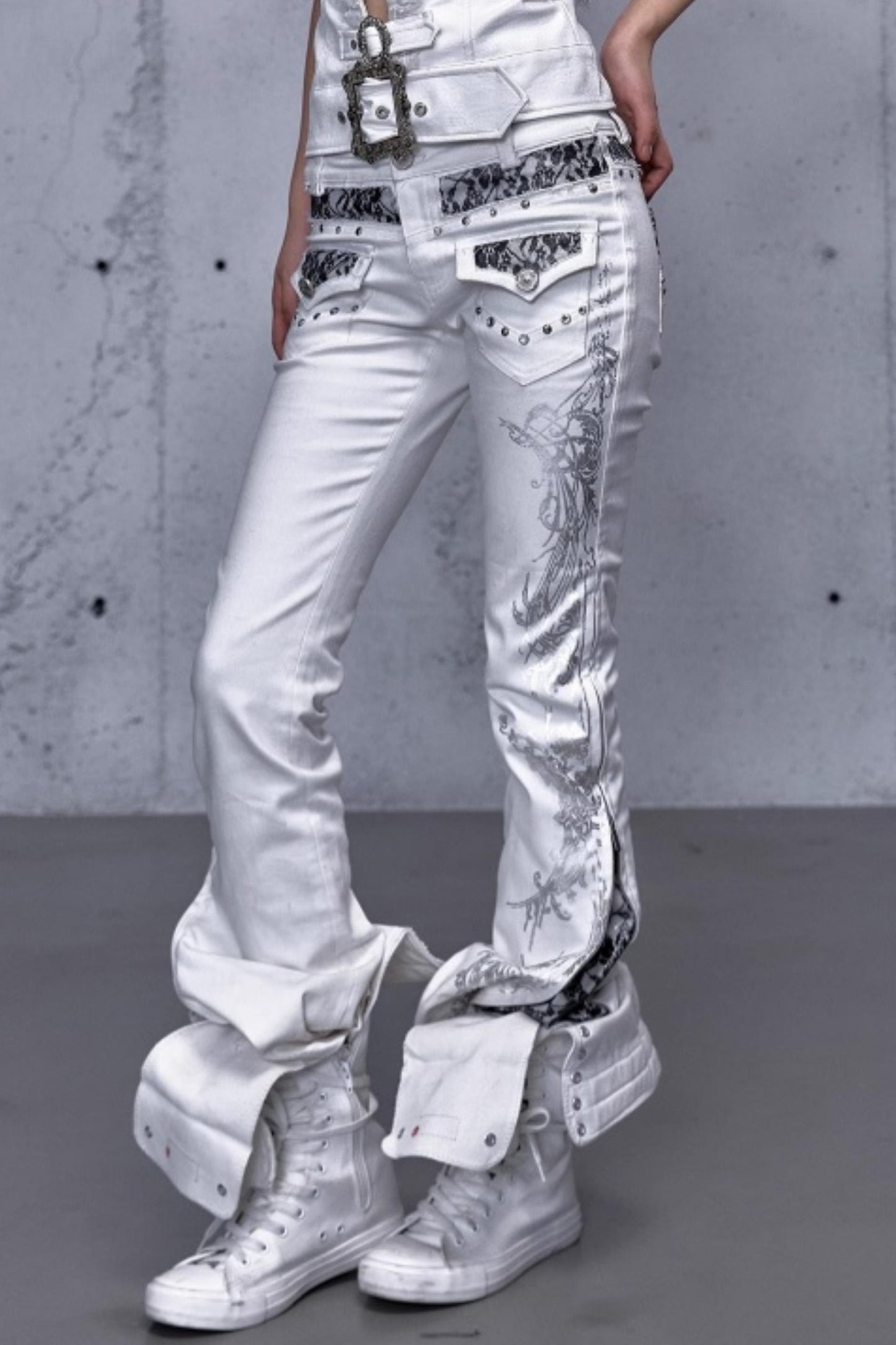 Retro Gold Foil Denim Pants