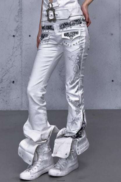 Retro Gold Foil Denim Pants