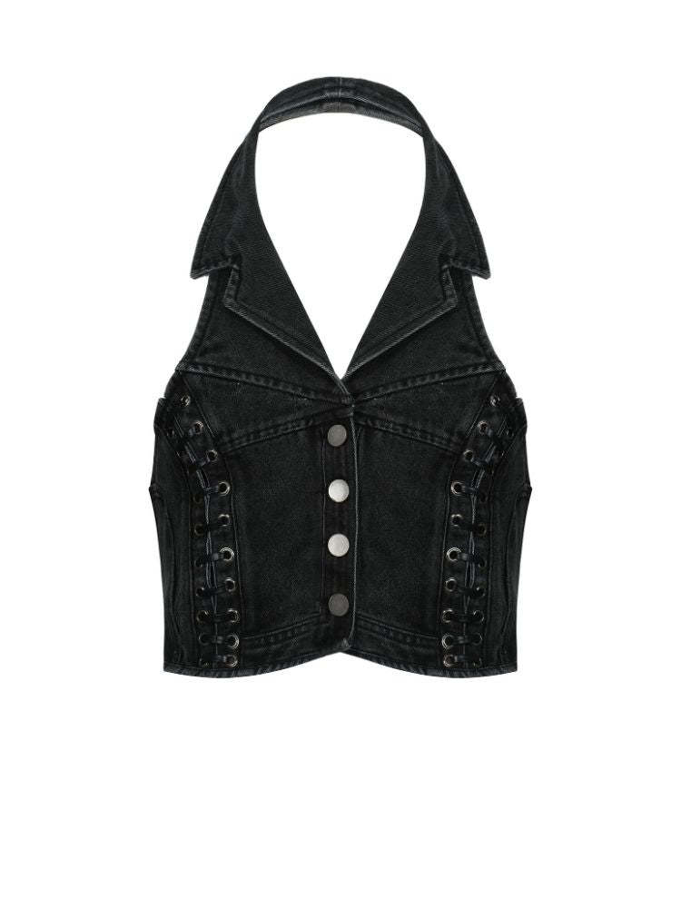 Punk Retro Summer Slim Backless Vest Set