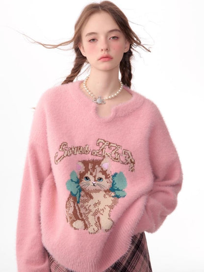 Lazy wind pink gentle soft sweater