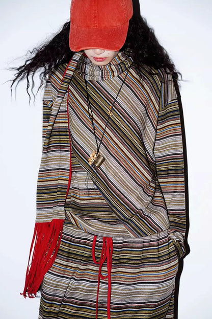 Striped Brushed Long-Sleeved Top