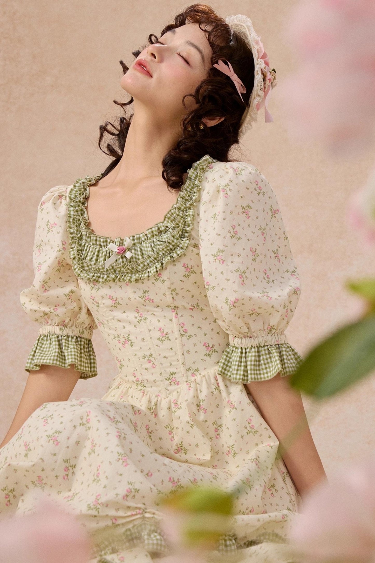 French Pastoral Style Floral Waist Dress