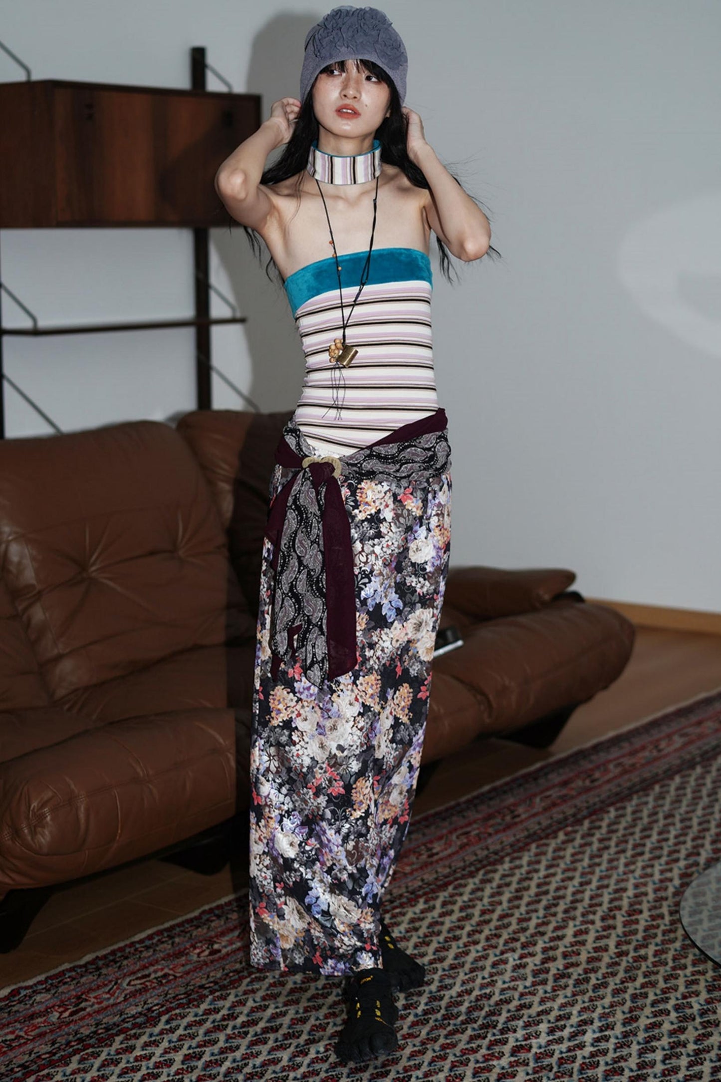 Gold Floral Pleated Skirt