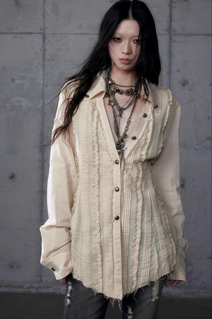 Vintage Lace V-Neck Bubble Sleeve Shirt