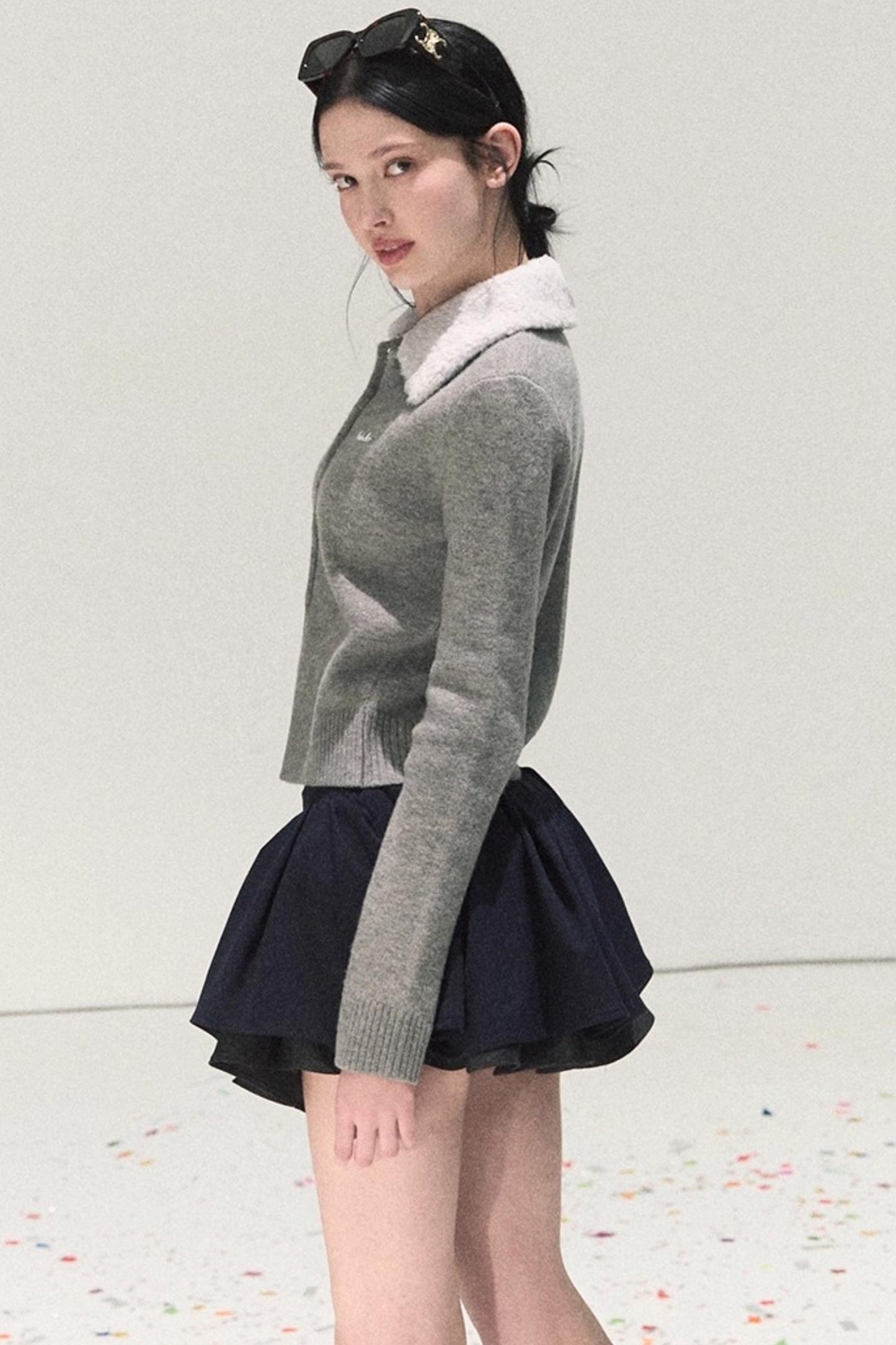 Plaid Color-Blocked Puffy Skirt