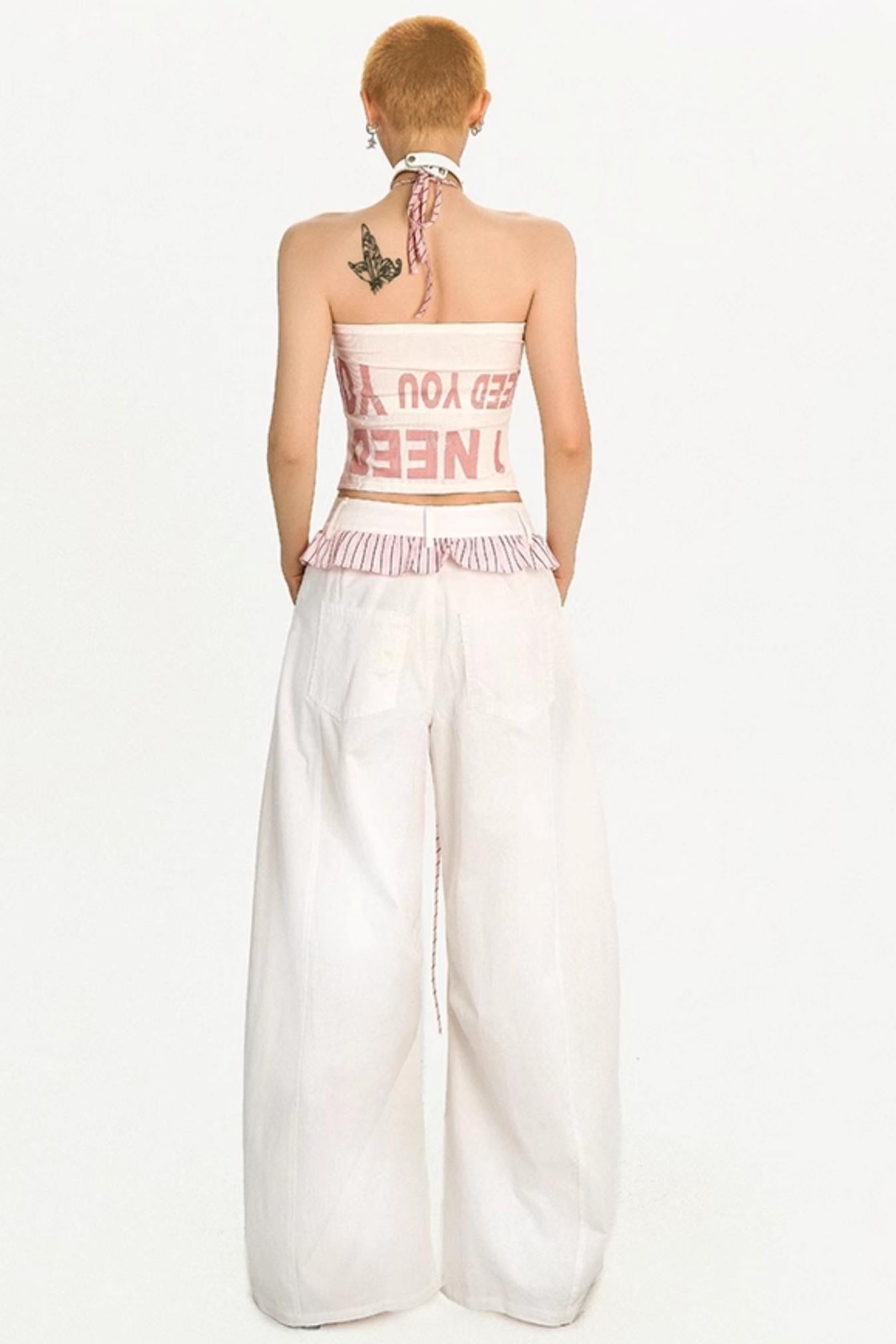 Striped Lace Wide-Leg Pants