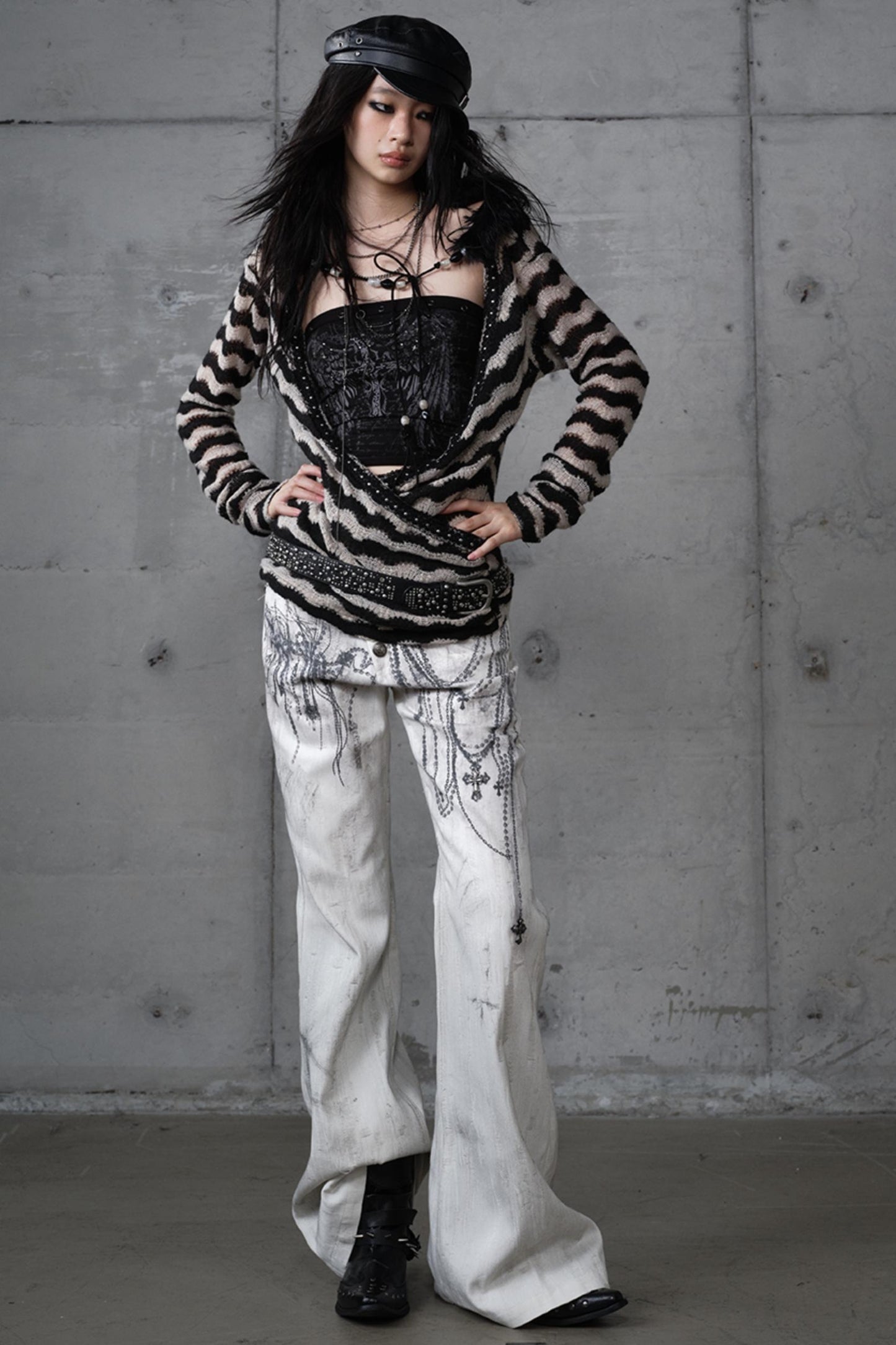 Bandeau Fake Two-Piece Striped Knit Top Set