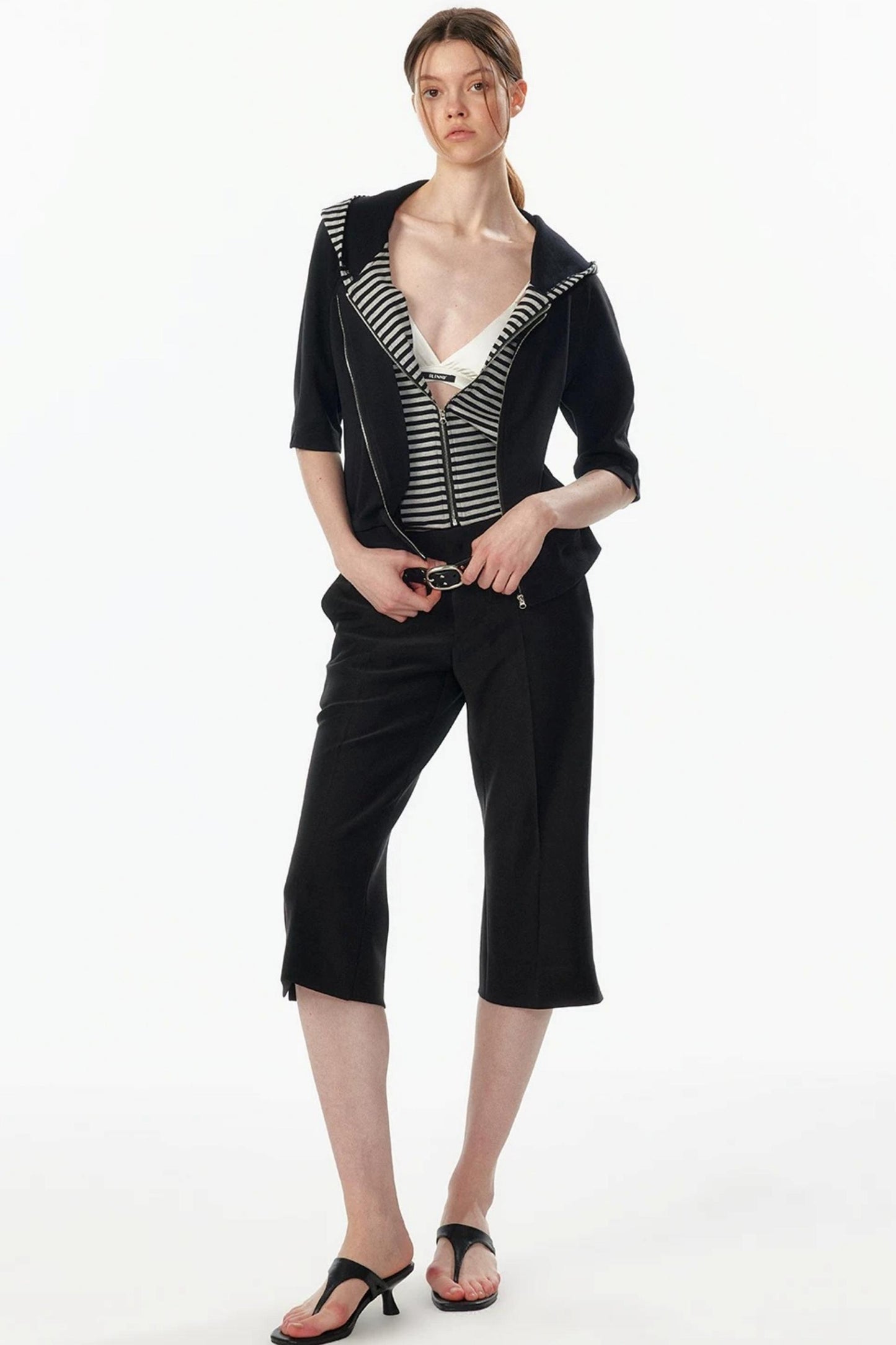 Patchwork Cropped Short Sleeve Hoodie