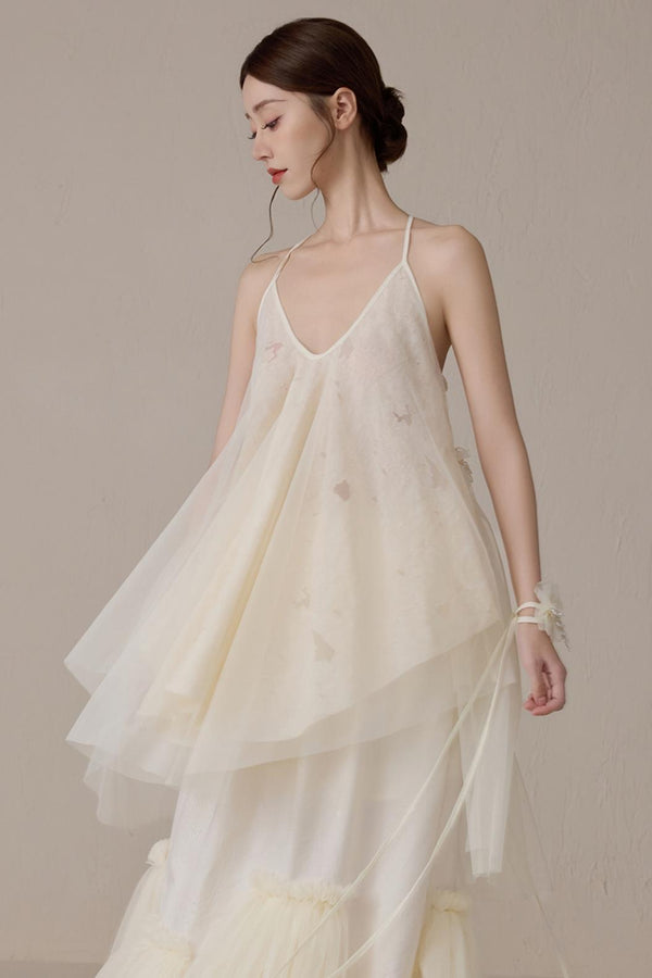 Floral Mesh Tie Neck Camisole