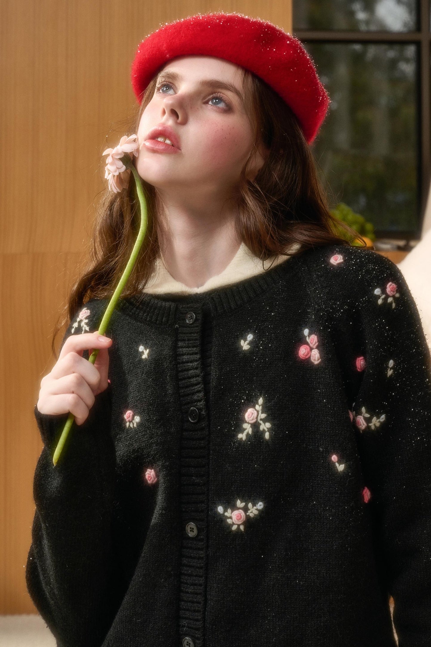 Embroidered Wool Floral Cardigan