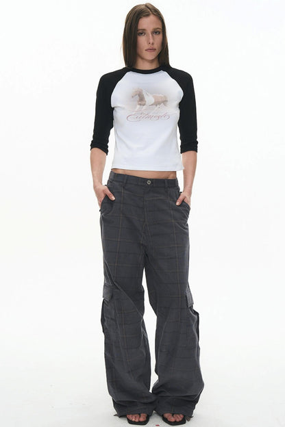 Exitmode Retro Two-Tone Plaid Cargo Pants