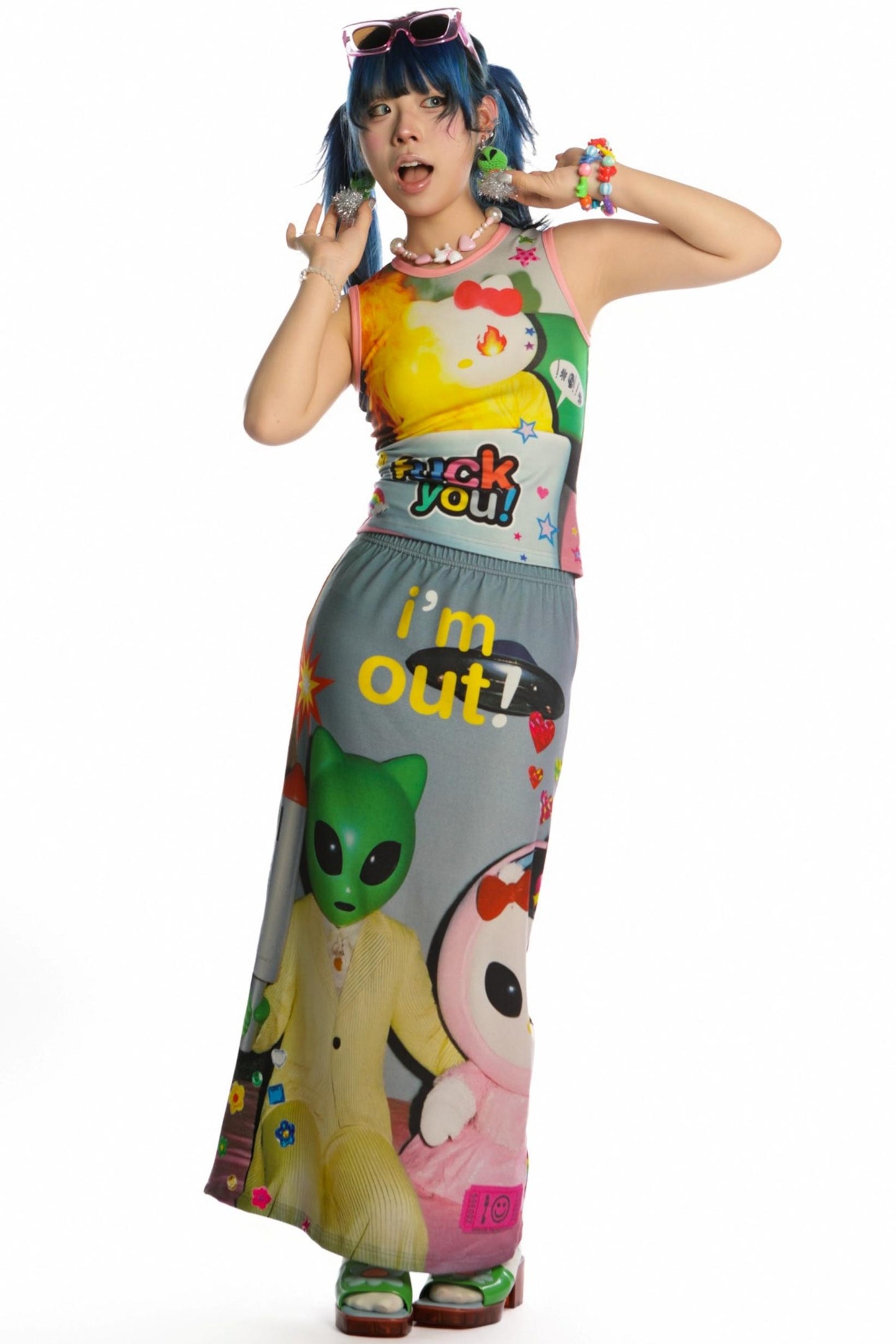 Reversible Print Stretch Casual Maxi Skirt