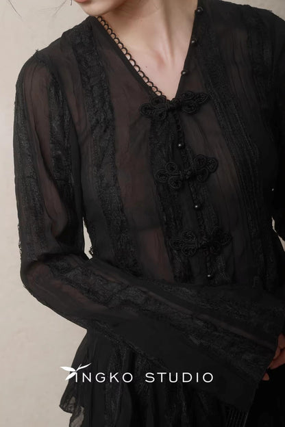 Misty Black New Chinese Top