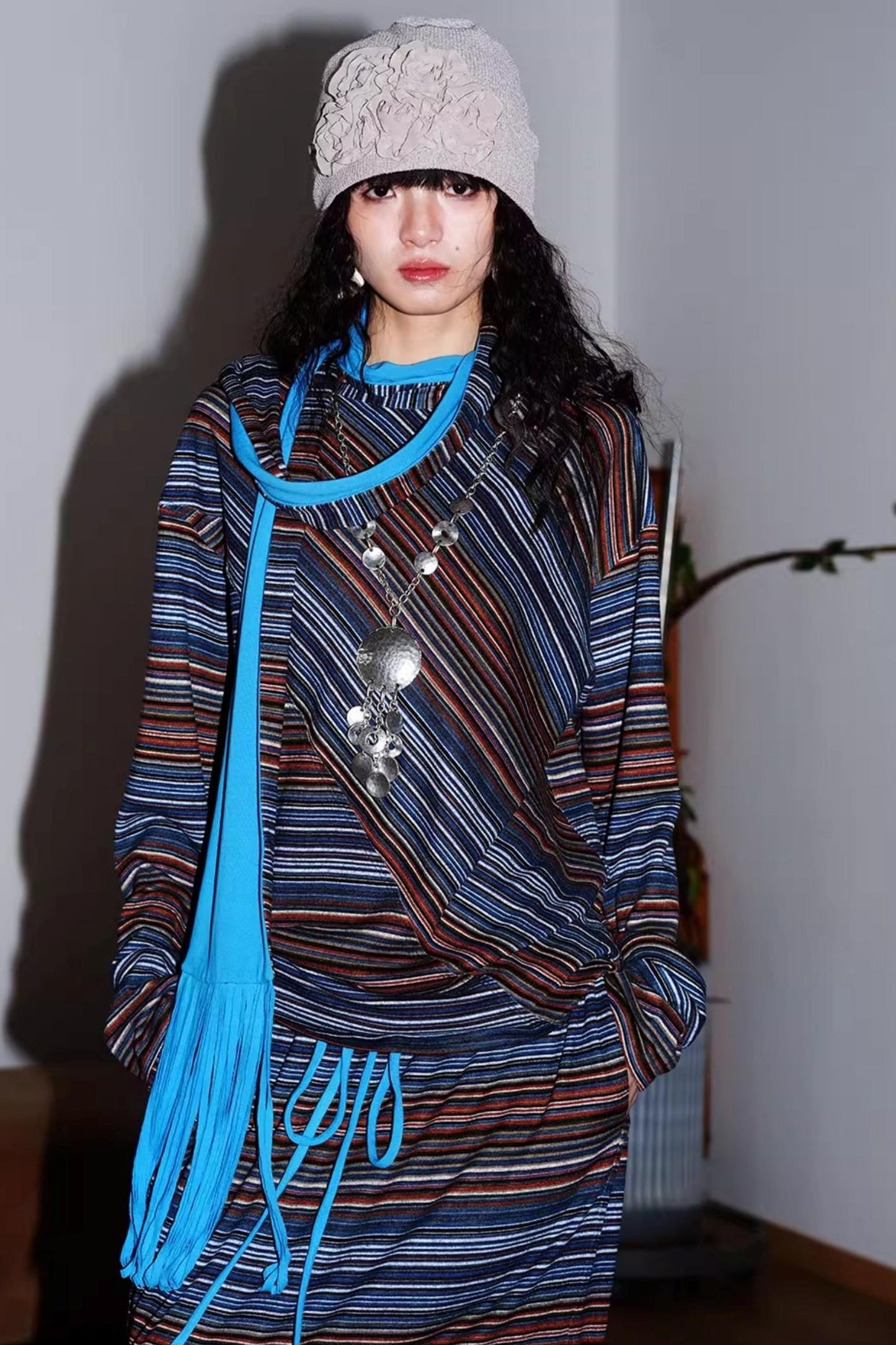 Striped Brushed Long-Sleeved Top