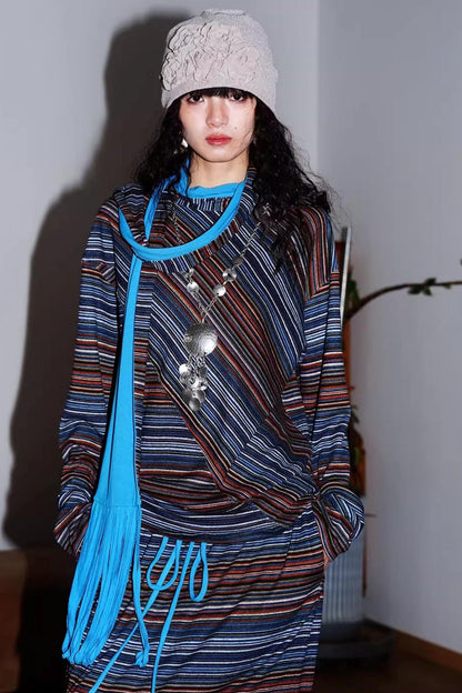 Striped Brushed Long-Sleeved Top