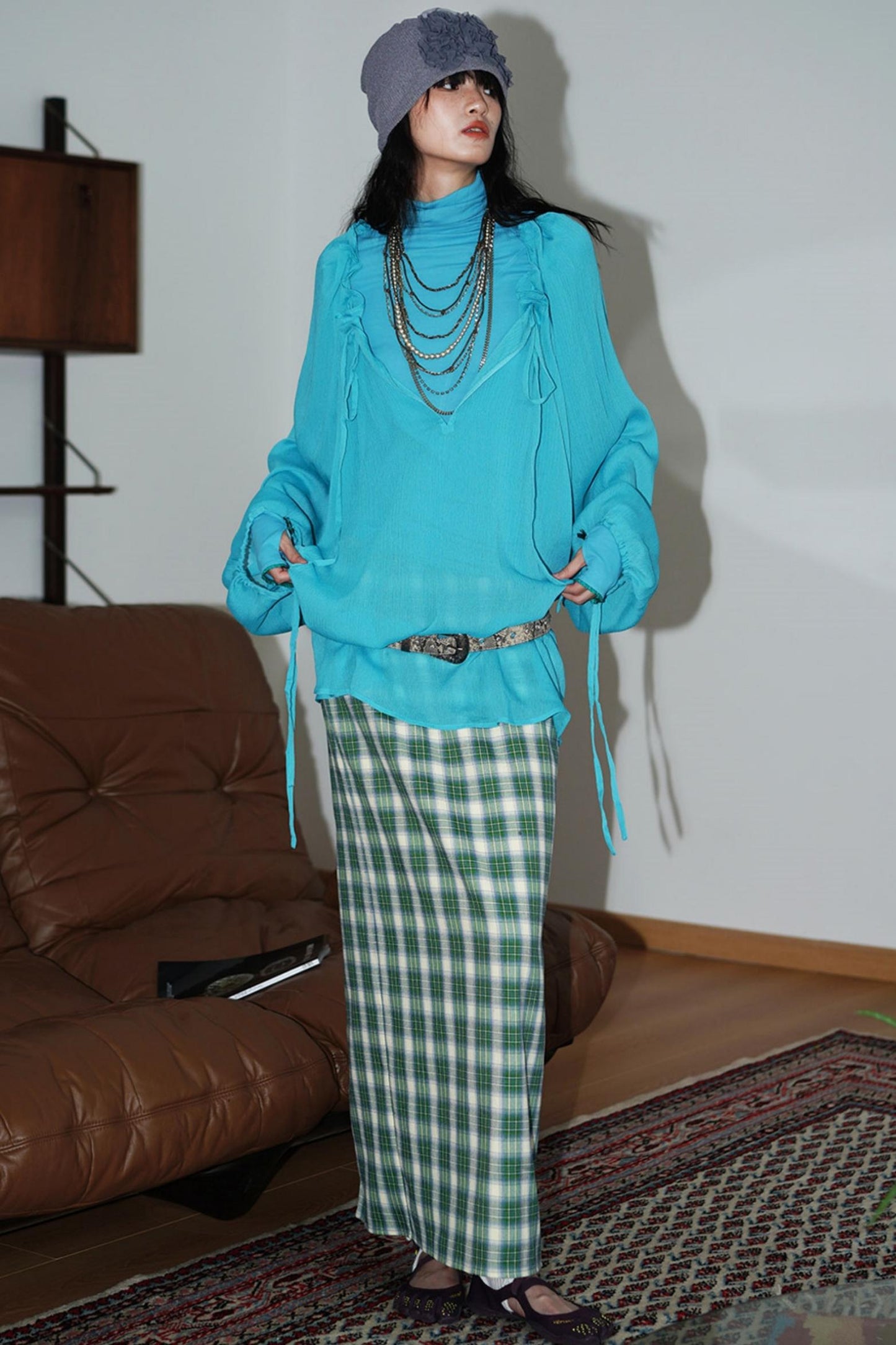 Vintage Long Straight Pleated Skirt