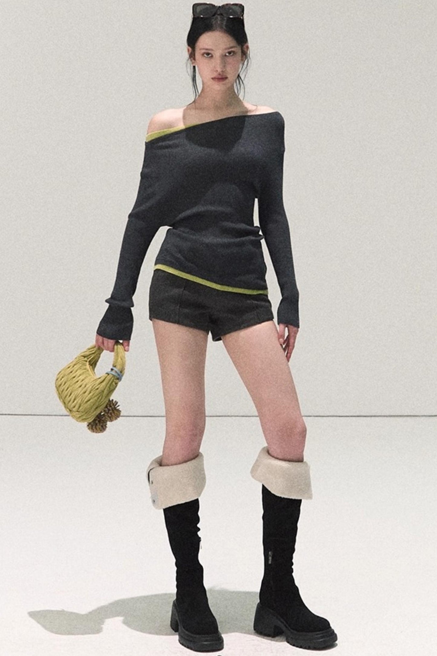 Wool Off-Shoulder Knit Top