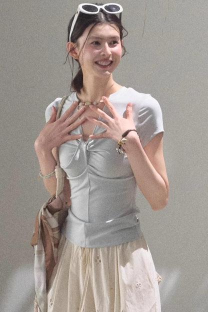 V-Neck Beaded T-Shirt