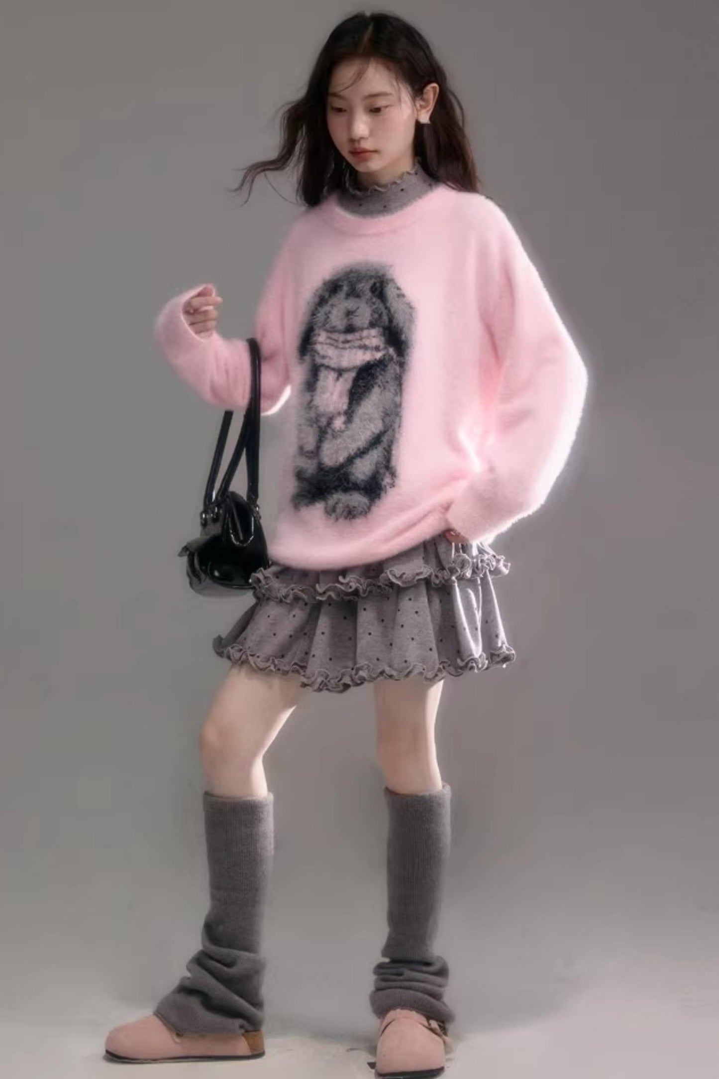 Color-Blocked Rabbit Jacquard Sweater