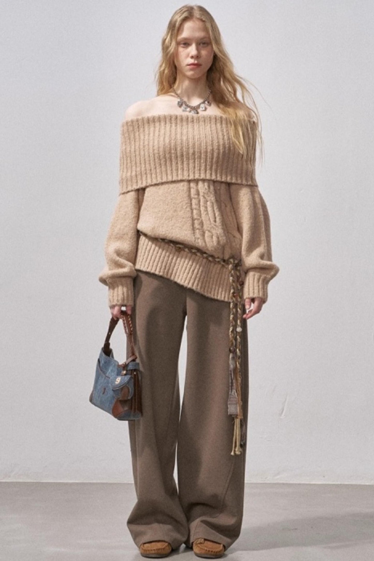 One-Shoulder Cable-Knit Sweater