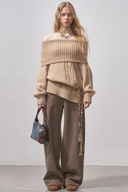 One-Shoulder Cable-Knit Sweater