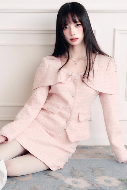 Pink French Tweed Skirt Set-Up